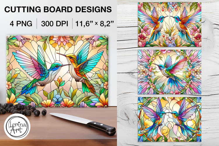 Stained Glass Hummingbird Cutting Board Designs / 4 PNG