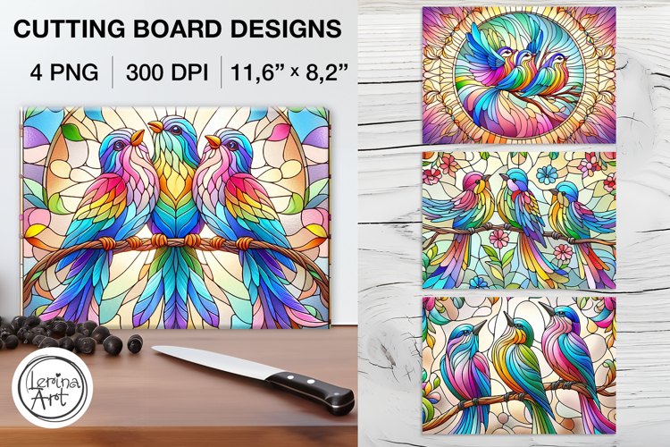 Stained Glass Rainbow Bird Cutting Board Designs / 4 PNG