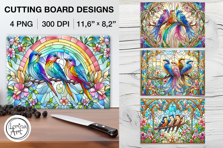 Stained Glass Rainbow Bird Cutting Board Designs / 4 PNG example image 1