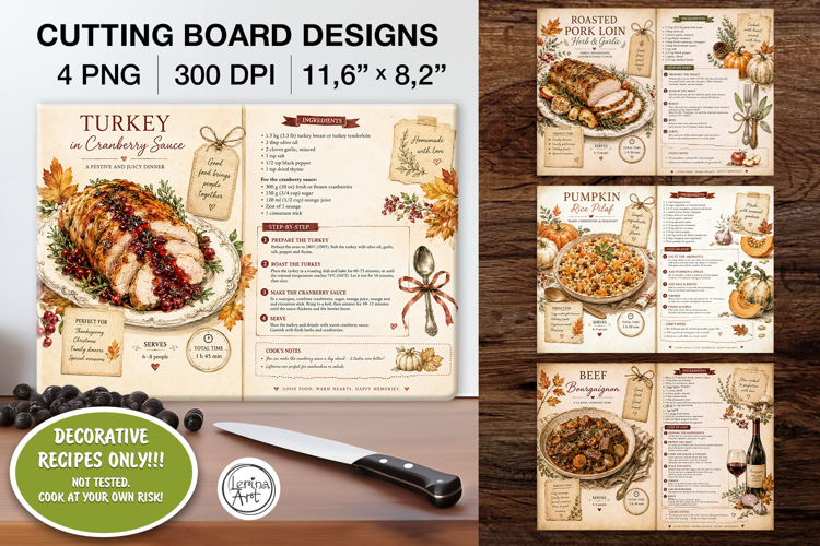 Cozy Recipes Cutting Board Designs / 4 PNG