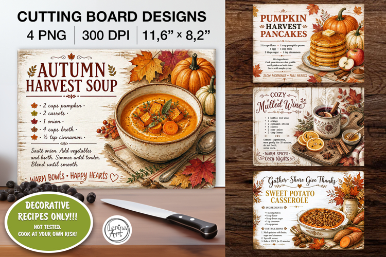 Cozy Recipes Cutting Board Designs / 4 PNG