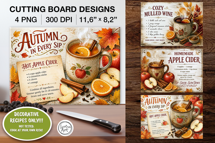 Cozy Recipes Cutting Board Designs / 4 PNG