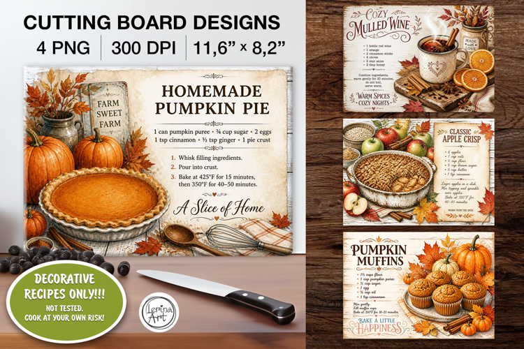 Cozy Recipes Cutting Board Designs / 4 PNG