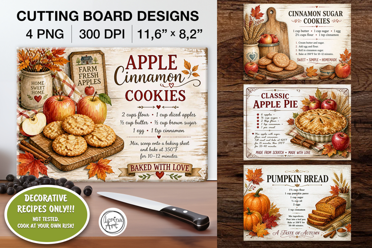 Cozy Recipes Cutting Board Designs / 4 PNG