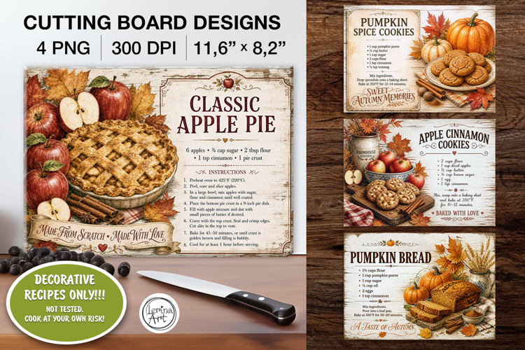 Cozy Recipes Cutting Board Designs / 4 PNG
