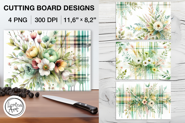 Spring Tartan Cutting Board Designs / 4 PNG