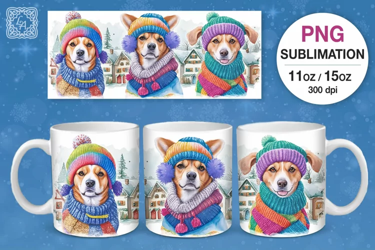Watercolor Dogs Friends mug wrap. 11&15oz