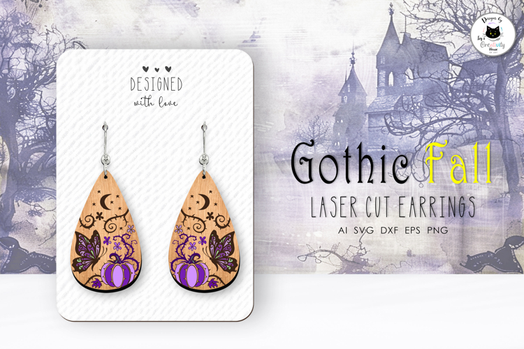 Butterfly Gothic Earrings Laser Cut SVG | Halloween Teardrop