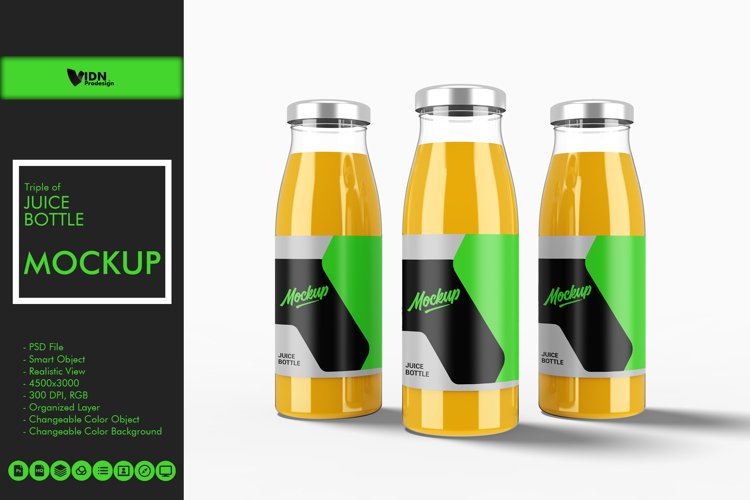 Triple of Juice Bottle Mockup example image 1