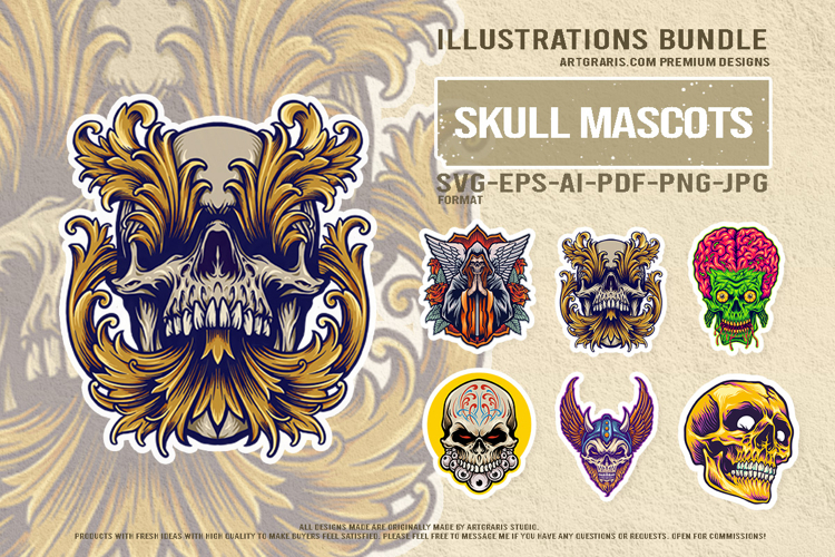 Viking Warrior Skull and Tribal Gothic Art Design Bundle