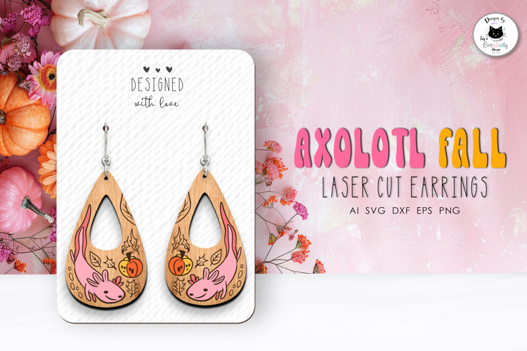 Cute Axolotl Earrings Laser Cut | Fall Teardrop Earrings SVG