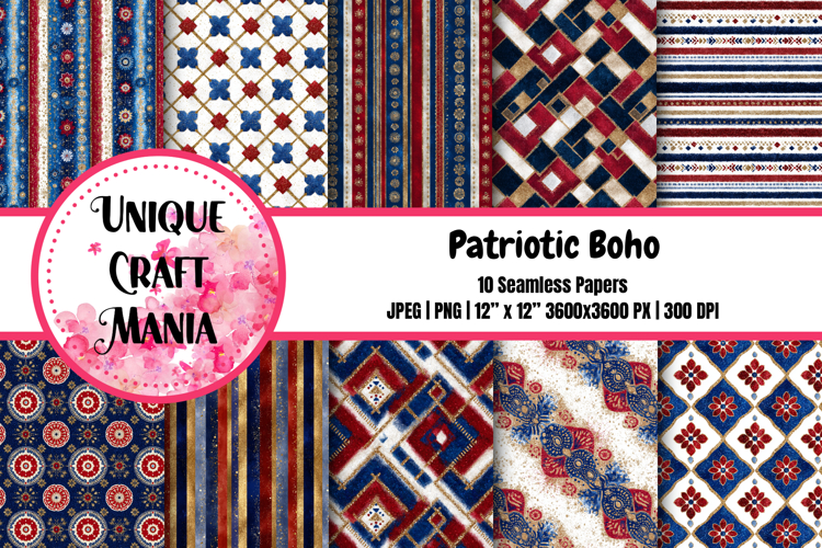 Patriotic Boho Seamless Pattern example image 1