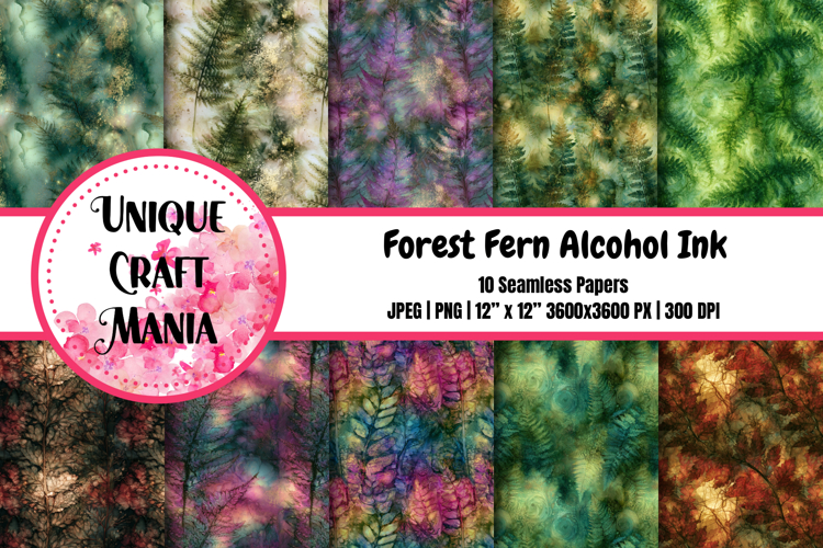 Forest Fern Alcohol Ink Seamless Pattern