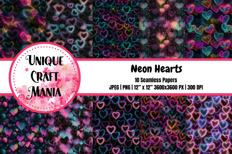 Neon Hearts Seamless Pattern