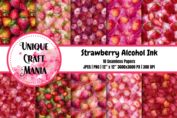 Strawberry alcohol ink Seamless Pattern