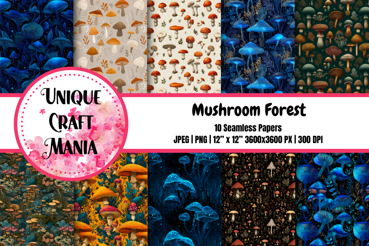 Mushroom Forest Seamless Pattern
