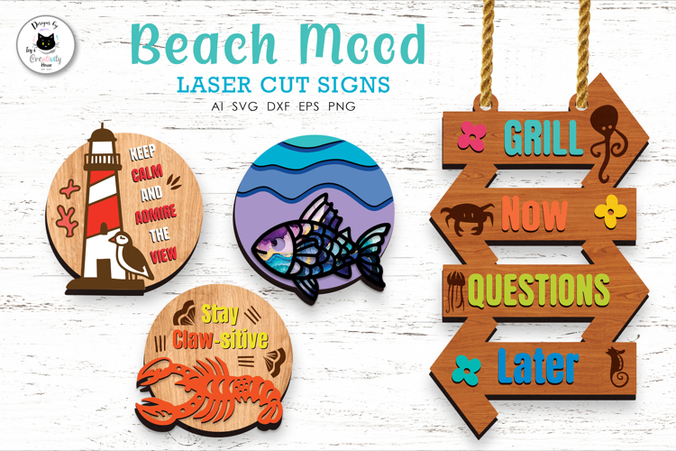 Layered Round Summer Sign SVG | Beach Laser Cut Decor