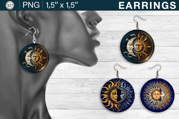 Day & Night earrings sublimation designs, 3 PNG