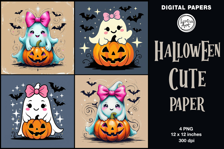 Halloween digital papers. Cute Ghosts. Seamless