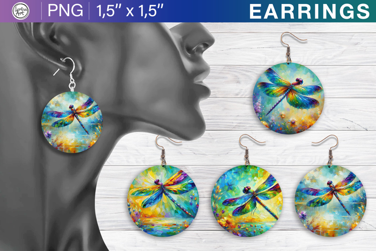 Dragonfly earrings sublimation designs, 4 PNG