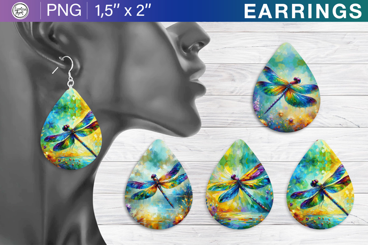 Dragonfly earrings sublimation designs, 4 PNG