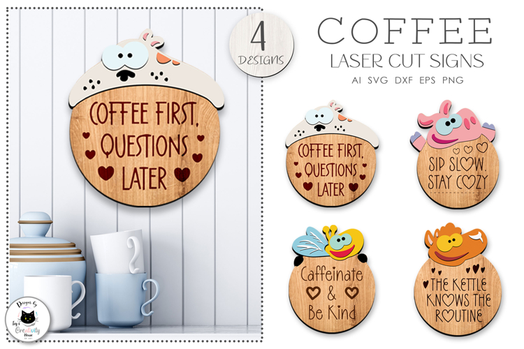 Funny Coffee Signs Laser Cut | Layered Home Decor Signs