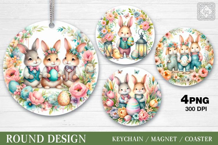 Easter Bunny. Coaster / keychain / magnets design PNG