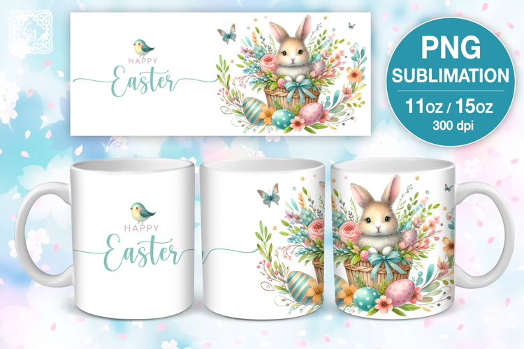 Cute Bunny. Easter mug Sublimation | 11 & 15 oz mug wrap