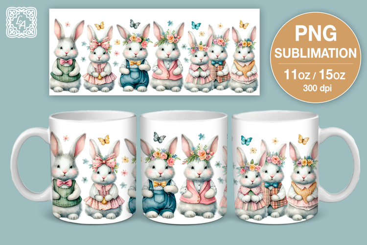 Cute Bunny. Easter mug Sublimation | 11 & 15 oz mug wrap