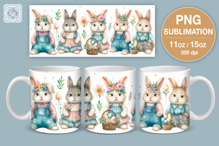 Cute Bunny. Easter mug Sublimation | 11 & 15 oz mug wrap