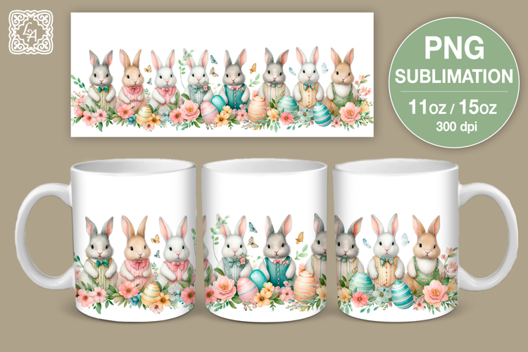 Cute Bunny. Easter mug Sublimation | 11 & 15 oz mug wrap