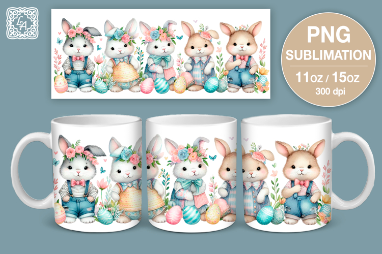 Cute Bunny. Easter mug Sublimation | 11 & 15 oz mug wrap
