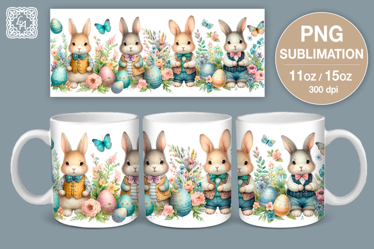 Cute Bunny. Easter mug Sublimation | 11 & 15 oz mug wrap