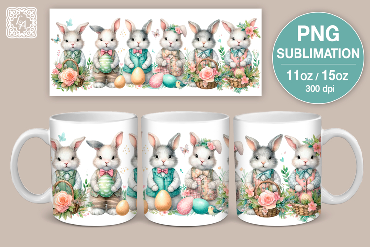 Cute Bunny. Easter mug Sublimation | 11 & 15 oz mug wrap