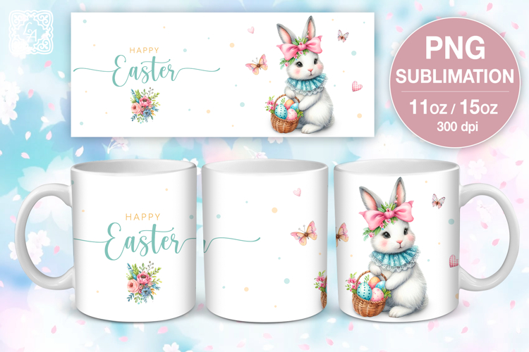 Cute Bunny. Easter mug Sublimation | 11 & 15 oz mug wrap