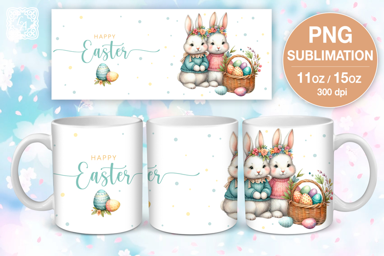 Cute Bunny. Easter mug Sublimation | 11 & 15 oz mug wrap