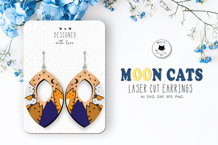 Cute Cat Earrings Laser Cut | Dangle Earrings SVG