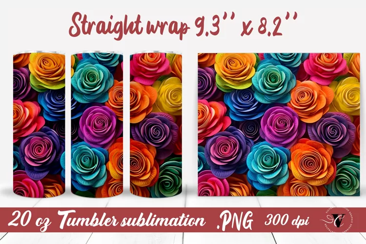 3D colorful Flowers sublimation | 3D rose Tumbler