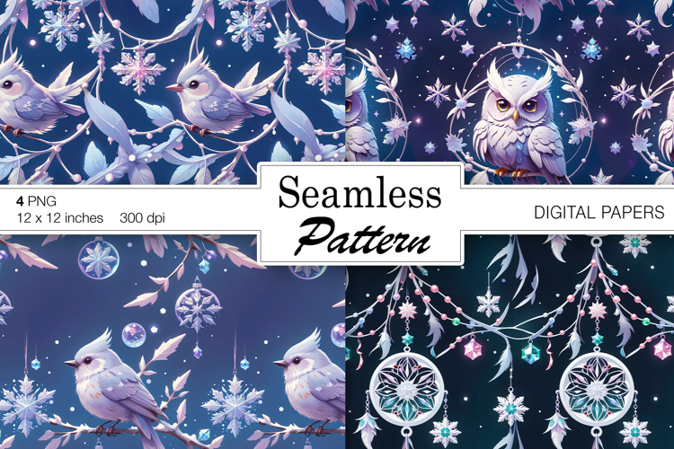 Christmas Birds/ Winter Art digital papers. Christmas Seamle
