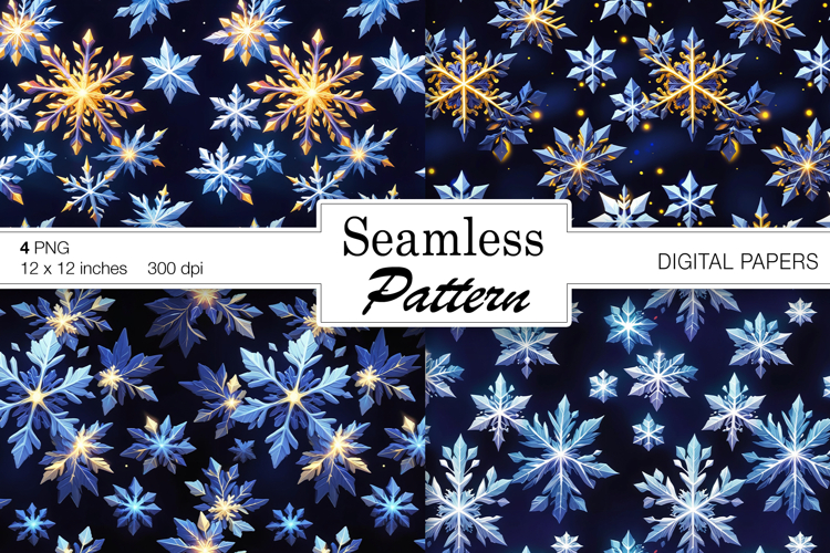 Christmas Snowflakes/ Winter Art digital papers. Seamless example image 1