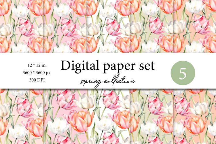 Whimsical Tulip Delight - Watercolor Digital Paper for Craft