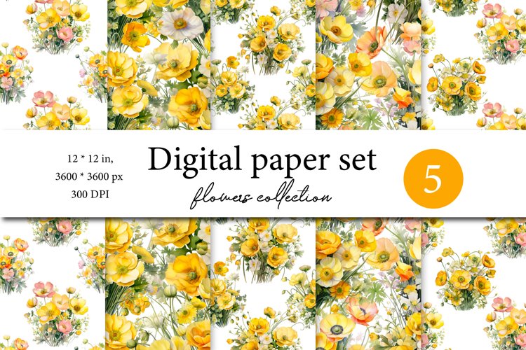 Wildflowers Aesthetics Digital Paper, Meadow Watercolor