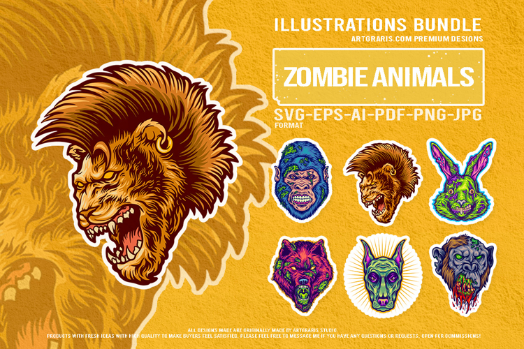 Zombie Animal Heads Horror Beast Vector Illustration