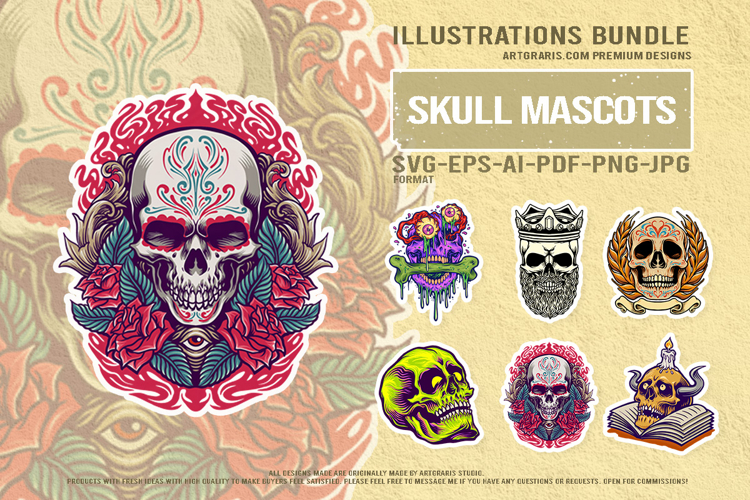 Mystic skull collection with crown flowers book fire bundle