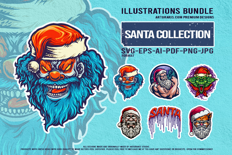 Creepy Santa Claus Gothic Holiday Mascot Illustration
