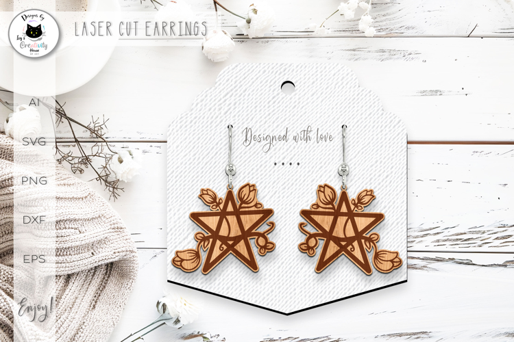 Gothic Valentine Earrings Laser Cut | Floral Pentagram