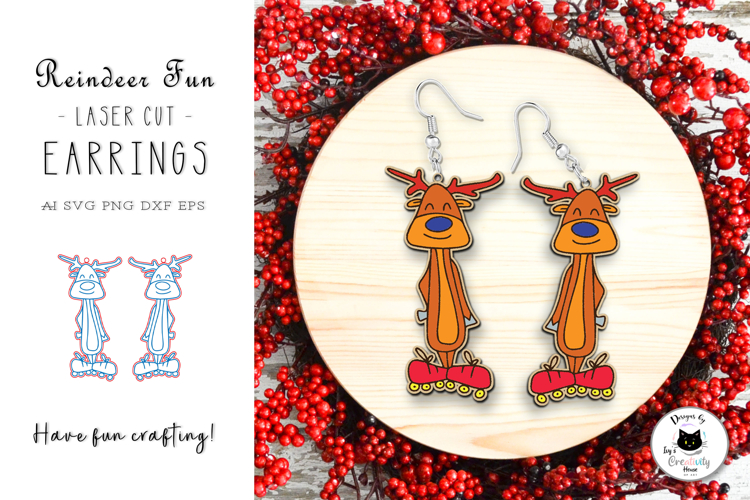 Funny Reindeer Earrings | Christmas Laser Cut Earrings SVG