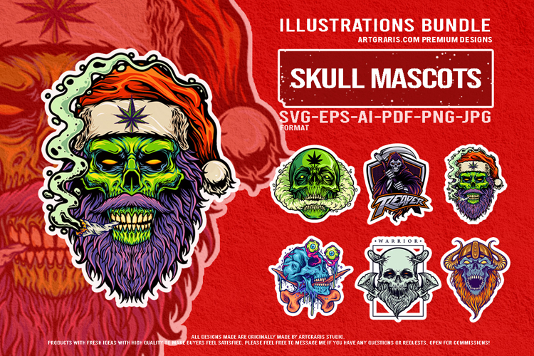 Zombie skull santa reaper alien warrior beard viking horror