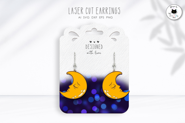 Sleepy Moon Earrings SVG | Celestial Earrings Laser Cut