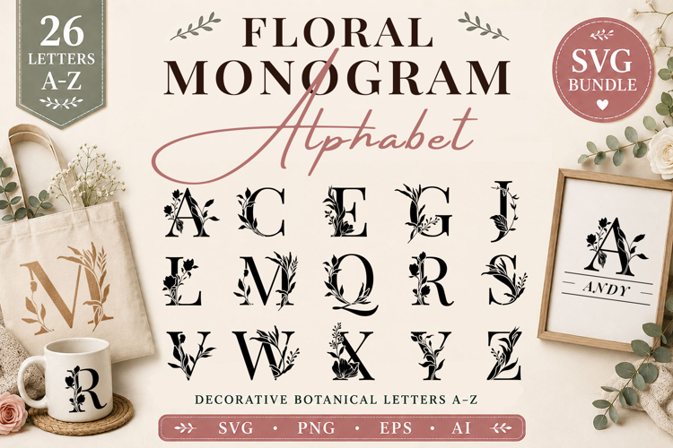 Floral Monogram Alphabet SVG Bundle